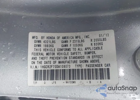 2013 Honda Accord Ex from USA, damaged, VIN 1HGCR2F70DA108073
